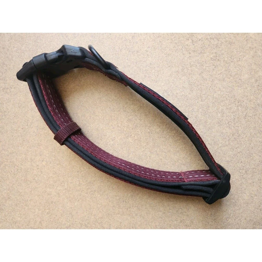 Play On Large Dog Collar 18 To 26 Inch Padded & Reflective Burgundy